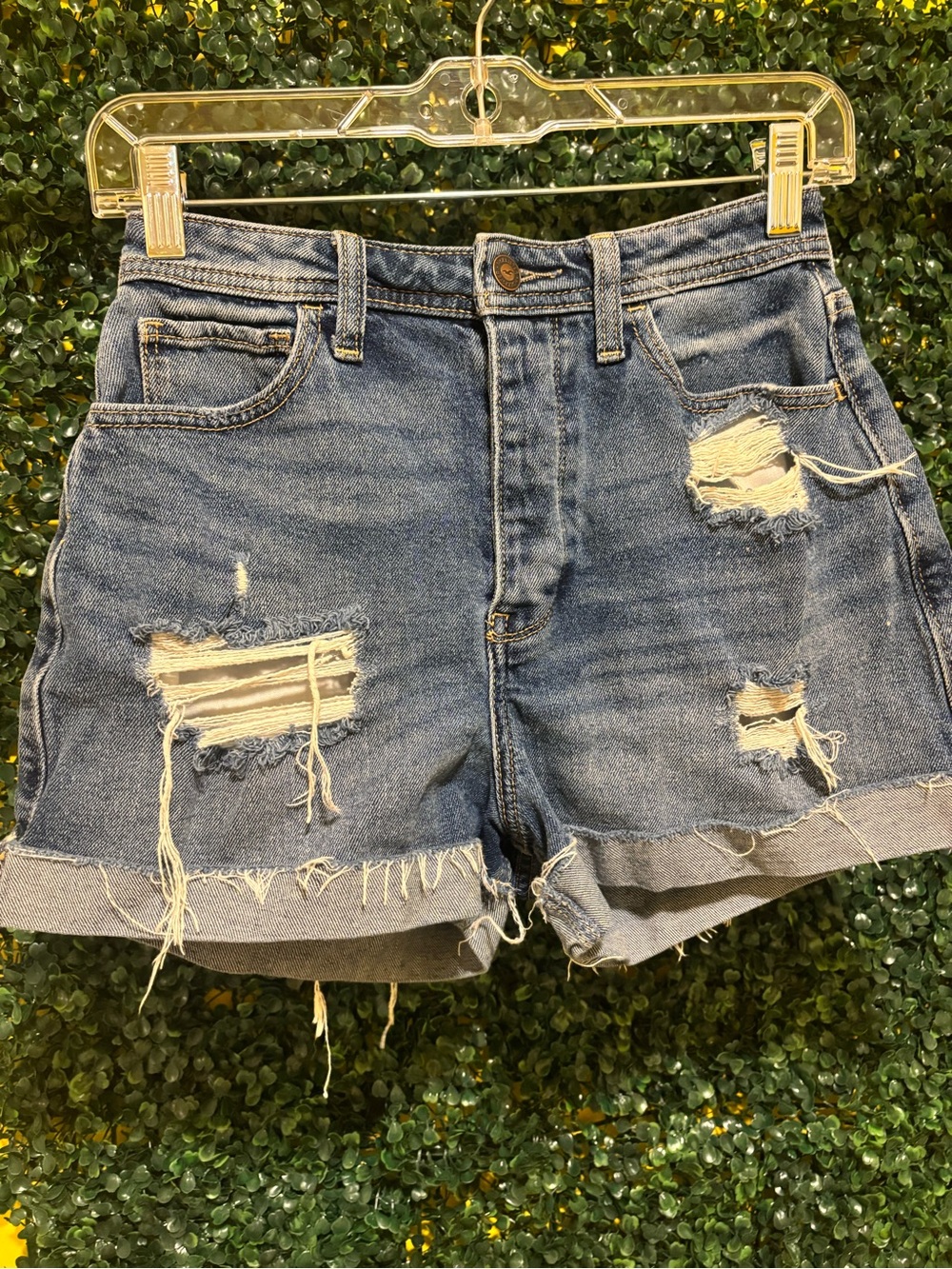Hollister High-Rise Distressed Denim Shorts - Blue